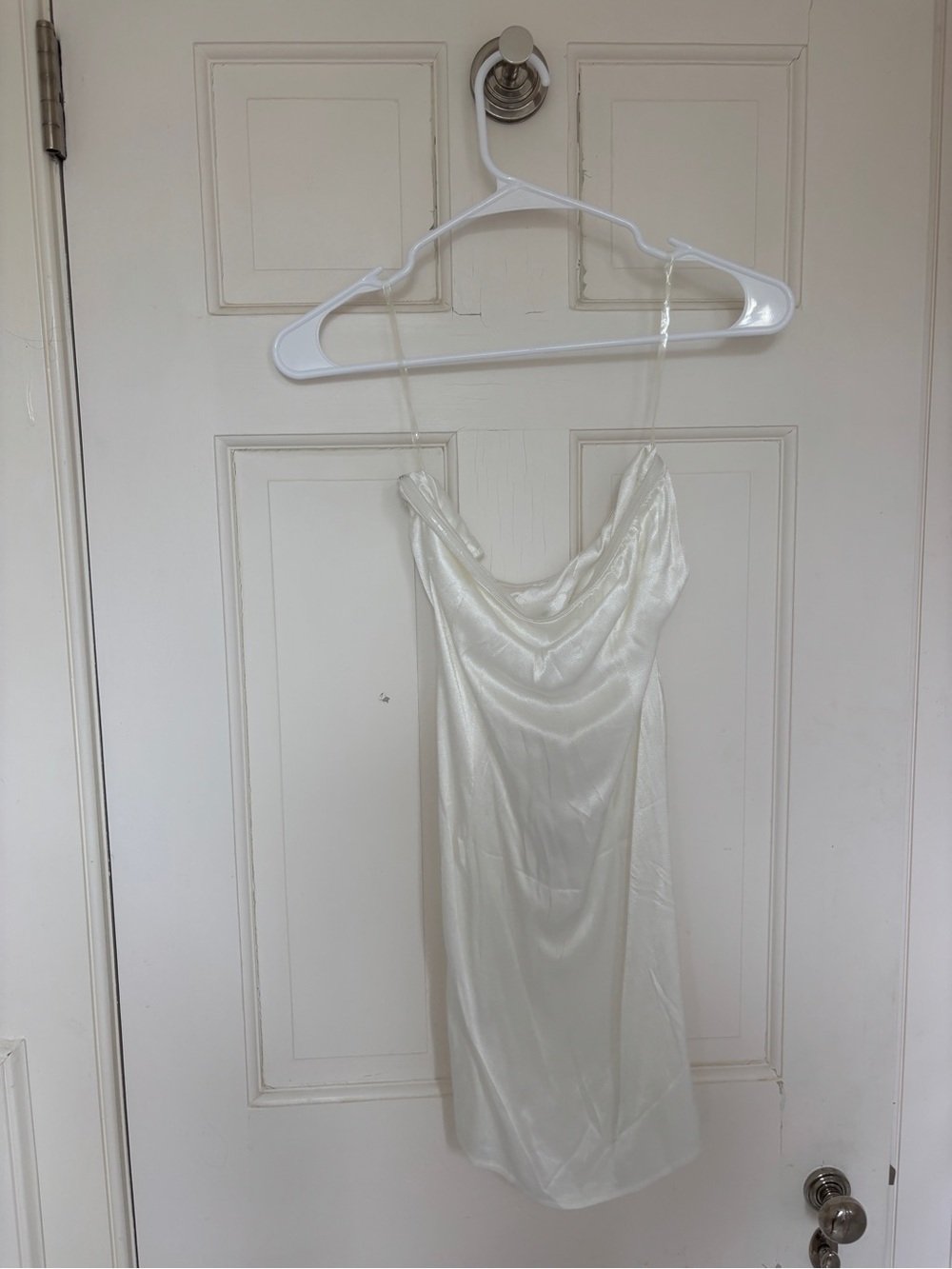 Ivory Satin Cowl Neck Mini Dress with Thin Straps